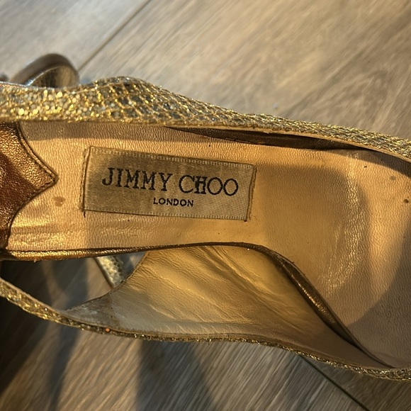 Jimmy Choo Glittering Gold Peep-Toe Heels 37 - Picture 3 of 11
